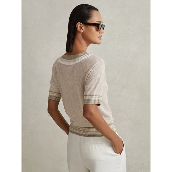 Reiss Sadie Cotton Blend Marled V-Neck Knit Top in Neutral - Picture 5 of 11